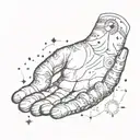 A minimalist hand tattoo universe tattoo design idea