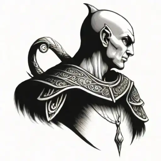 Strong bald elf warrior face tattoo design idea