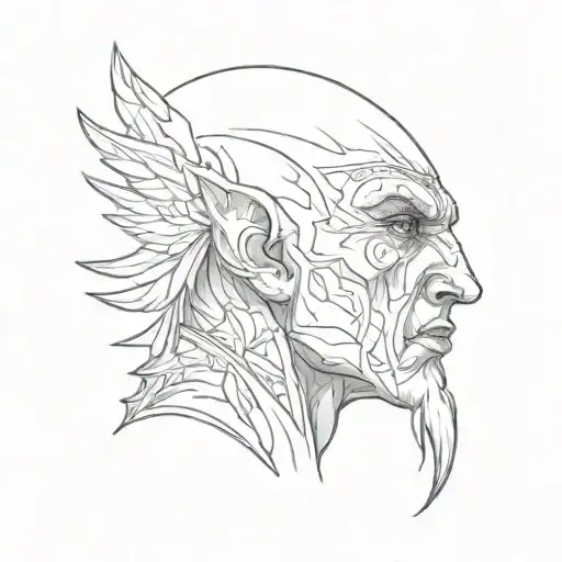 Bald elf warrior face with black eyes tattoo design idea