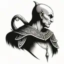 Strong bald elf warrior face tattoo design idea