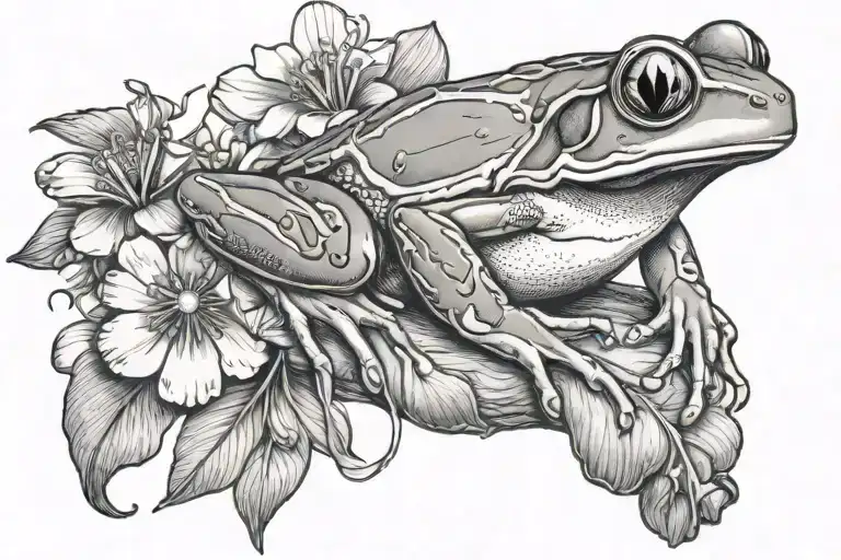 red eyed tree frog and flowers tattoo design idea