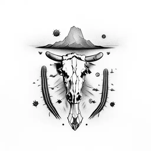 western, sunsets, cactus, dirt roads, cow skulls  tattoo design idea