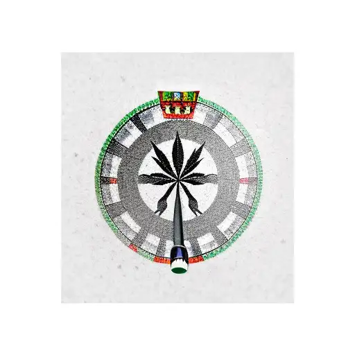 A dartboard made of cannabis leaves with beer bottles as the darts tattoo design idea