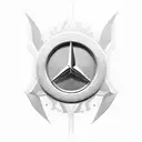 Mercedes Benz logo incorporated into a dark and edgy design tattoo design idea