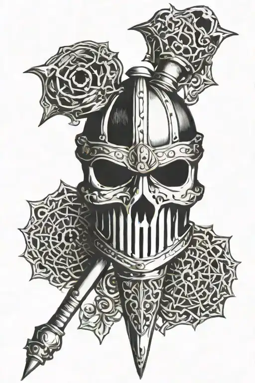 medieval mace with eyes tattoo design idea