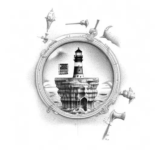 marins tete de mort phare boussole  tattoo design idea