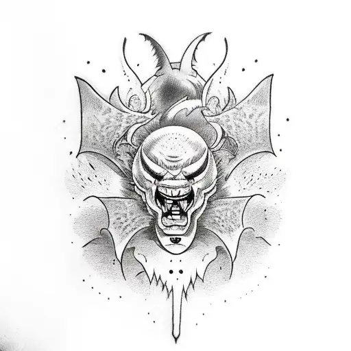 evil bat tattoo design idea