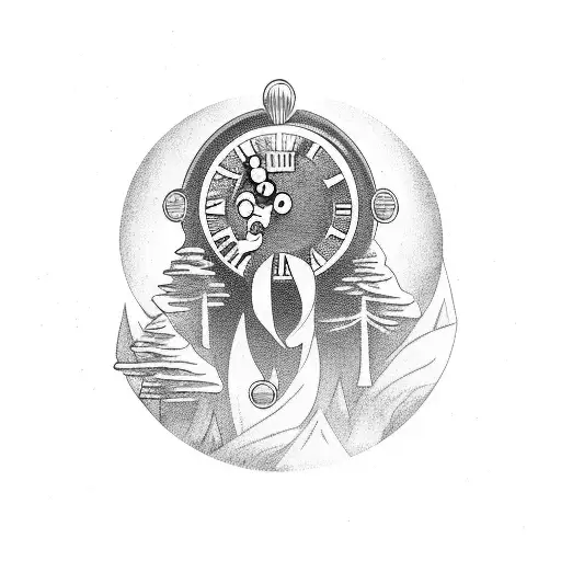 Father Time with antique clock in forest background tattoo design idea