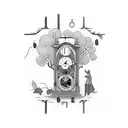 old man with long pipe antique clock in forest background tattoo design idea