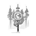 old man with long pipe antique clock in forest background tattoo design idea