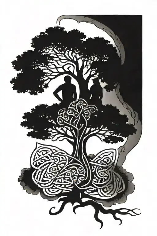 Irish Celtic Family tree with mother, daughter, son tattoo design idea