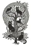 Irish Celtic family tree with Mother, Daughter, Son, cat, and dog tattoo design idea