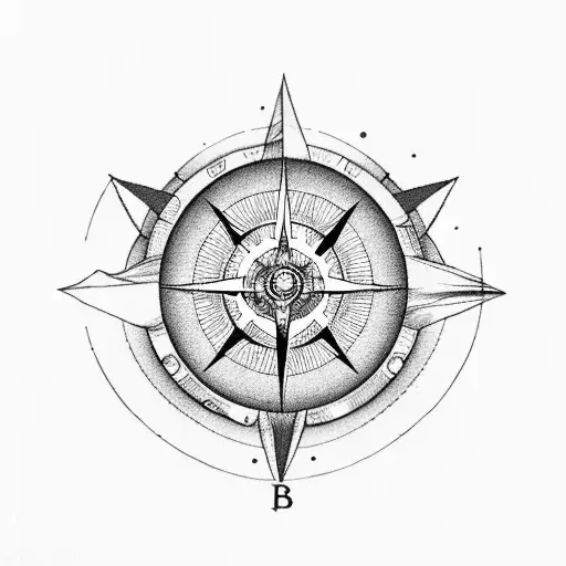 At the base, starting from the wrist, waves of the sea emerge, above which mountains rise with a compass and a wind rose tattoo design idea