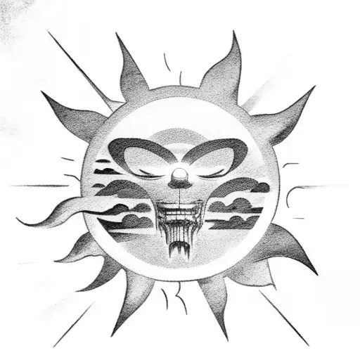 sun rays behind clouds tattoo design idea
