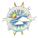 clouds with sun rays tattoo design idea