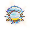 clouds with sun rays tattoo design idea