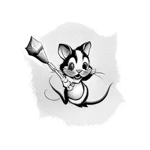 A dynamic blackwork tattoo of a stylized pencil drawing a portrait of Tom and Jerry tattoo design idea