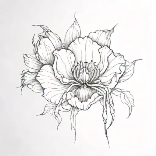 spider head with spider legs and poppy and gladiolus flower body  tattoo design idea