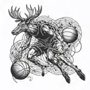 A basketball player dribbling a ball with a deer jumping over them tattoo design idea