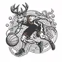 A basketball player dribbling a ball with a deer jumping over them tattoo design idea