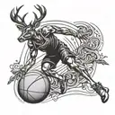 A basketball player dribbling a ball with a deer jumping over them tattoo design idea
