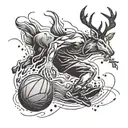 A basketball player dribbling a ball with a deer jumping over them tattoo design idea
