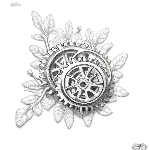 Cherry Blosom Branch with gears tattoo design idea