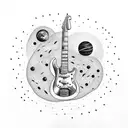 electric guitar and space, planets, galaxy tattoo design idea