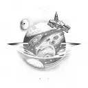 electric guitar and space, planets, galaxy tattoo design idea