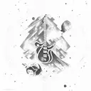 electric guitar and space, planets, galaxy tattoo design idea