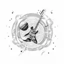 electric guitar and space, planets, galaxy tattoo design idea