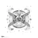 electric guitar and space, planets, galaxy tattoo design idea