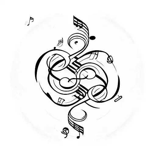 Incorporate musical notes into a minimalist design inspired by the triple goddess tattoo design idea