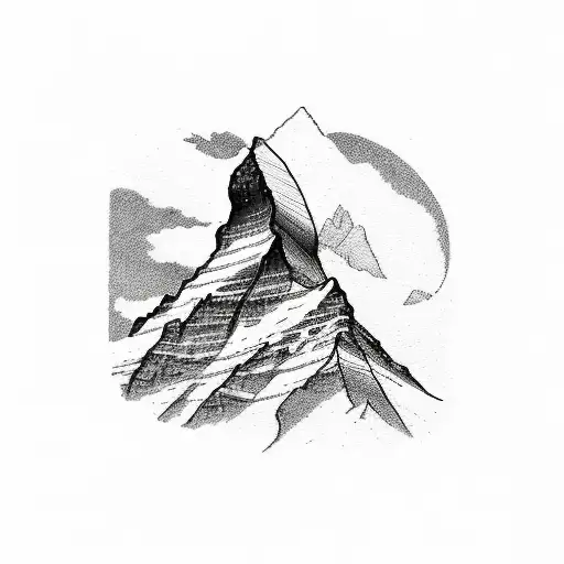 A detailed sketch of the Matterhorn with a trail winding up the mountain tattoo design idea