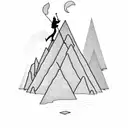 A silhouette of a hiker conquering a mountain peak surrounded by a dense forest tattoo design idea