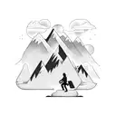 A silhouette of a hiker conquering a mountain peak surrounded by a dense forest tattoo design idea
