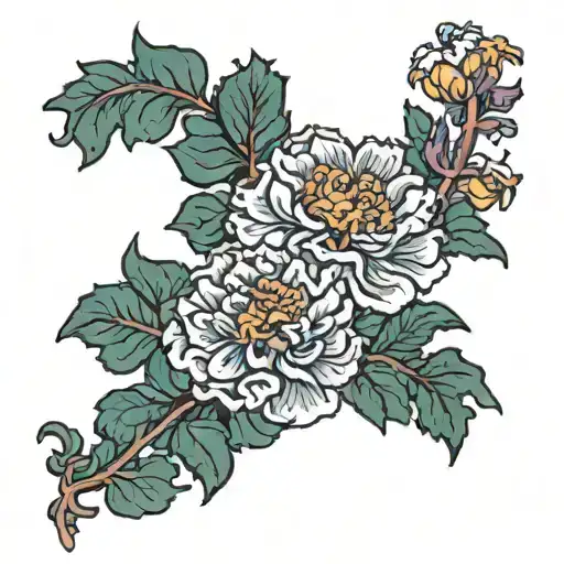marigold and carnation flower tattoo design idea