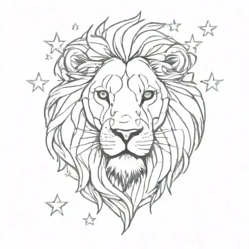 A lion's head with 3 stars around it tattoo design idea