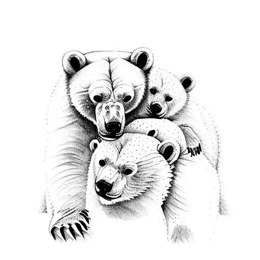 watercolor polar bear with two cubs tattoo design idea