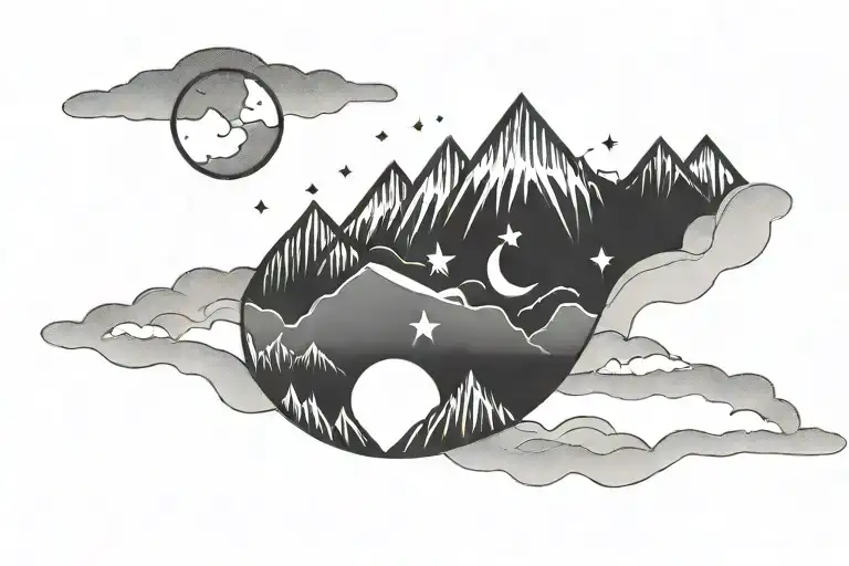 Sun, Moon, and Mountains: A small scene with an abstract sun and moon over a minimalist mountain range. You could add el tattoo design idea