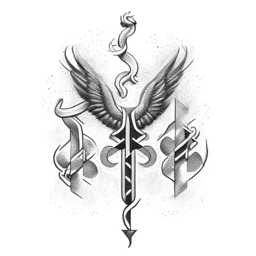 the veterinary caduceus. write the words "Primum non nocere" somewhere below tattoo design idea