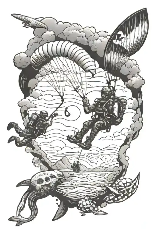 paraglider and scuba diver tattoo design idea