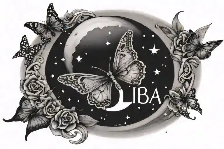 butterfly, moon, words let them, libra stars forming tattoo design idea