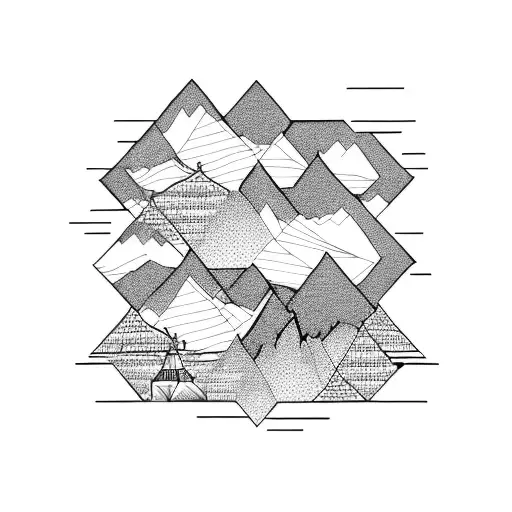 honeycomb frames with black and white scenes of jackson square skyline, rocky mountain front range tattoo design idea