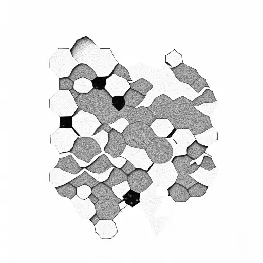 honeycomb hexagons containing scenes in each, Jackson square, rocky mountains, pnw evergreens tattoo design idea