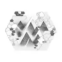honeycomb hexagons containing scenes in each, Jackson square, rocky mountains, pnw evergreens tattoo design idea