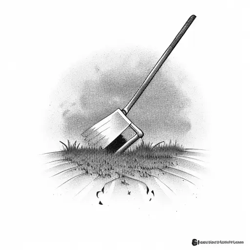 grass with a shovel stuck in it with grave digger in cursive underneath  tattoo design idea