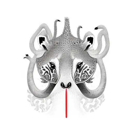 an axlototl, giraffe, flamingo and red panda hanging out in jungle tattoo design idea