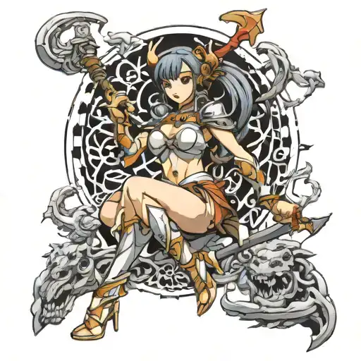 Full body depiction of Warrior Princess Sugie tattoo design idea