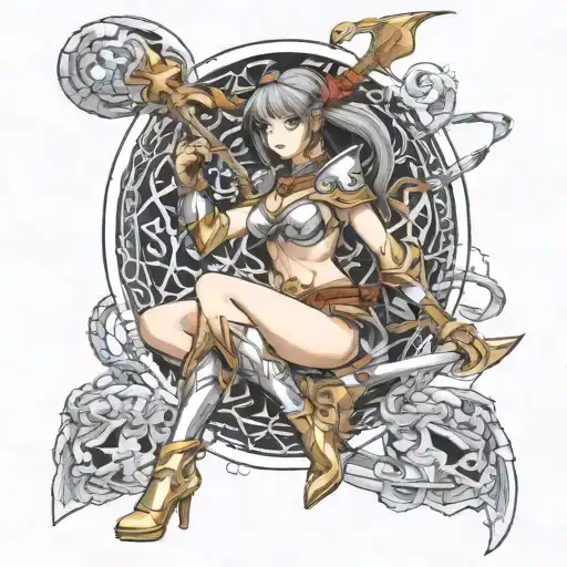 Full body depiction of Warrior Princess Sugie tattoo design idea